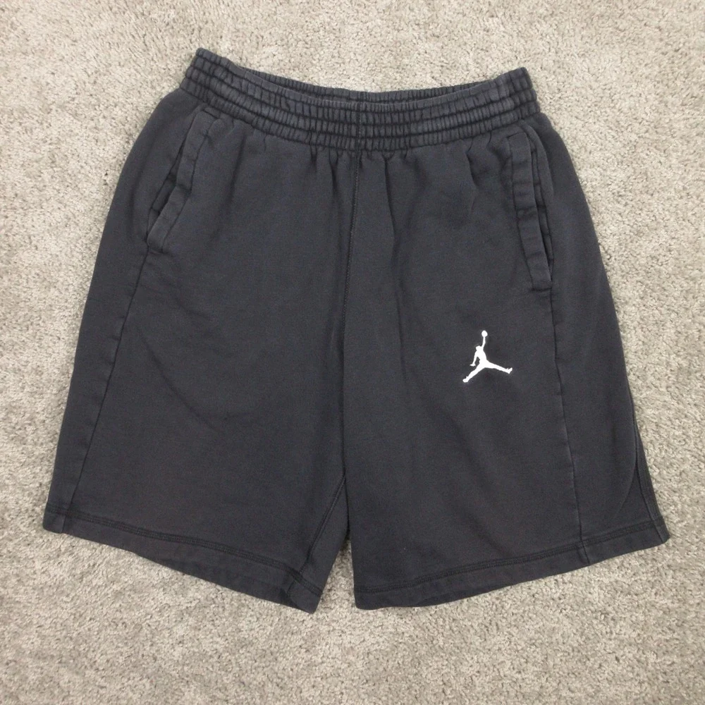 Jordan Shorts Mens Large Black Sweat Fleece Jump Man Logo Basketball Casual 9